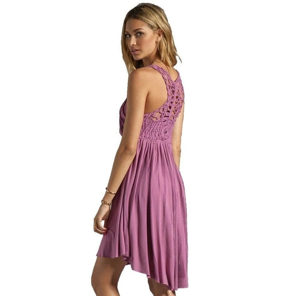 Free People Macrame Back Dress Purple Small Boho Festival Sleeveless Gauzy Knit‎